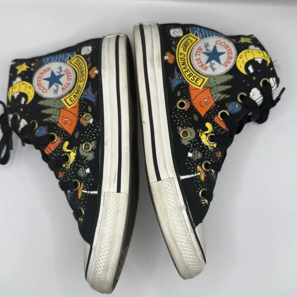 Camp Converse Kids Size 1.5 All Star Hi Tops Black Canvas Sneakers Lace Up Shoes